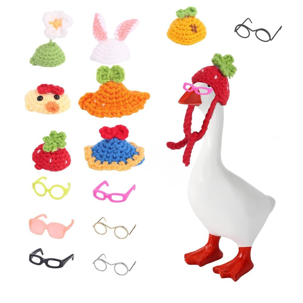 1636 7 Sets Knit Hats with Sunglasses for Desk Goose, Mini Desk Gooses